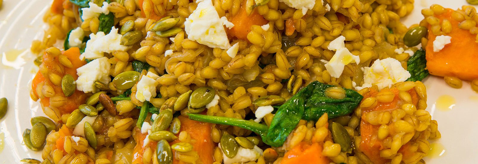 Sweet potato and spinich barley risotto